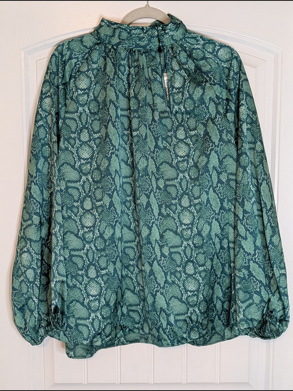 Sugar Lips Plus Size Green Snake Print Long Sleeve Mock Neck Blouse - Picture 1 of 11